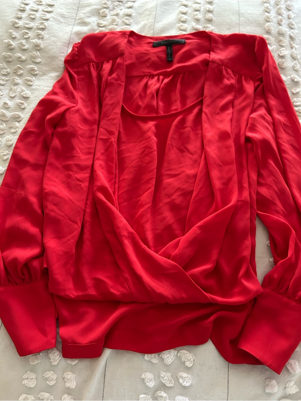 BCBGMaxAzria Red Draped V-Neck Blouse